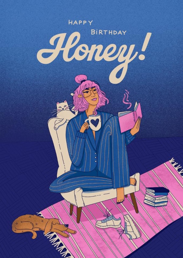 Pretty Birthday Card – For Her – Chilling With Pets created by Kasia Cards