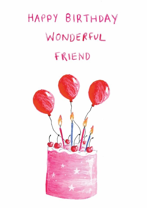 Classic Birthday Card - Wonderful Friend - Cake And Balloons | thortful