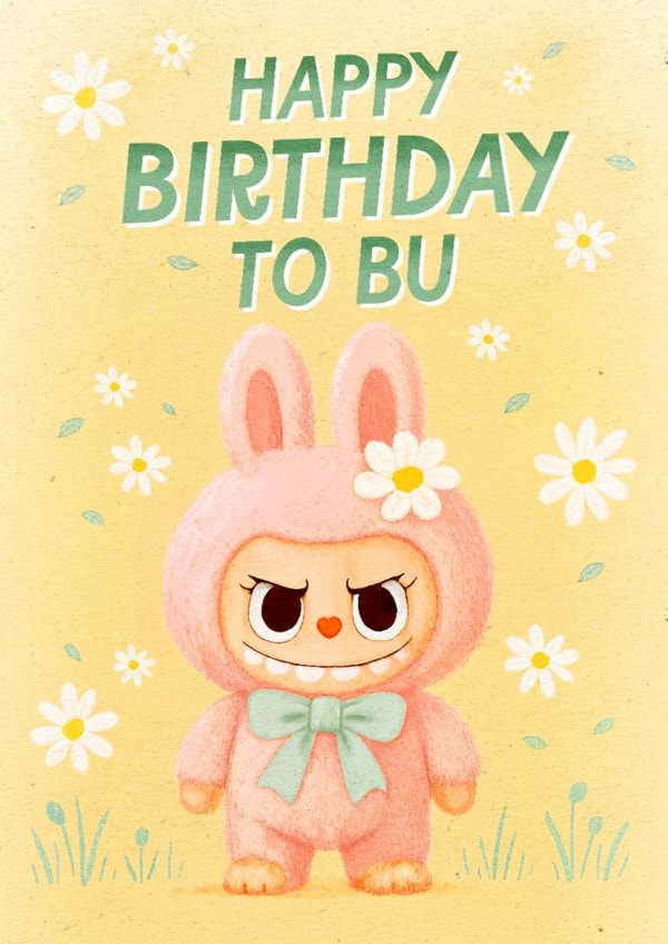 Cute Birthday Card - Labubu Doll created by Mrs Best Paper Co.