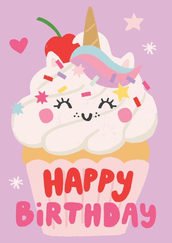 Magical Unicorn Cupcake Birthday Card – Cute & Whimsical Celebration created by by Rosie Banton