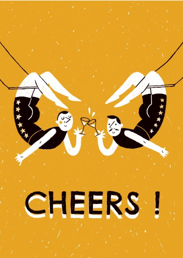 Fun Congratulations Card - Trapeze Artists - Circus created by Giulia Martinelli