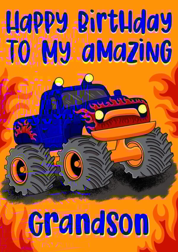 Classic Birthday Card - For Grandson - Monster Truck created by Lois Fitzy