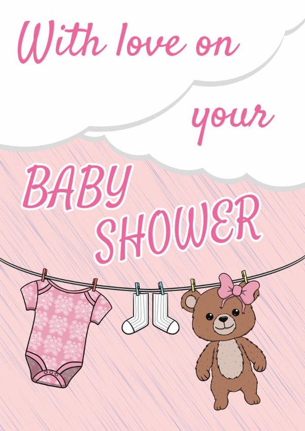 Cute Baby Shower Card - Teddy Bear - Baby Girl created by @Cupsie's Creations