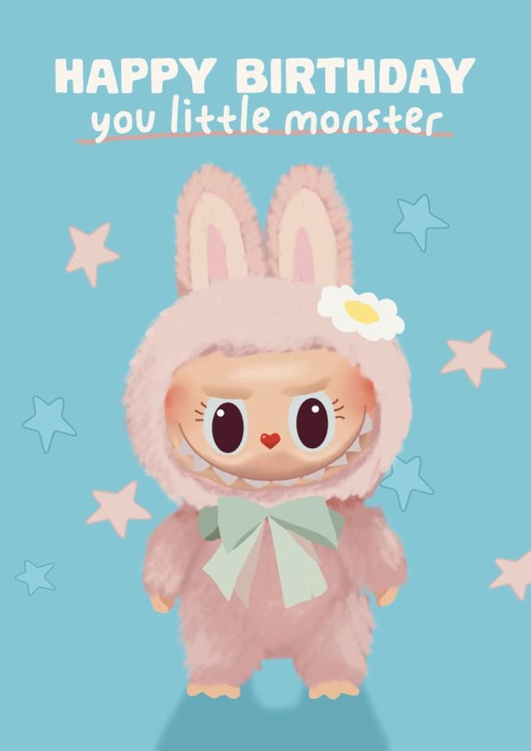 Cute Birthday Card - Little Monster - Labubu Doll created by Giddy Kipper
