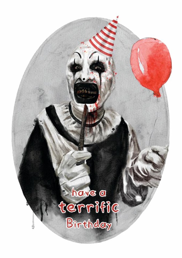 Fun Birthday Card - Horror Film - Terrifier created by Natalie Warren
