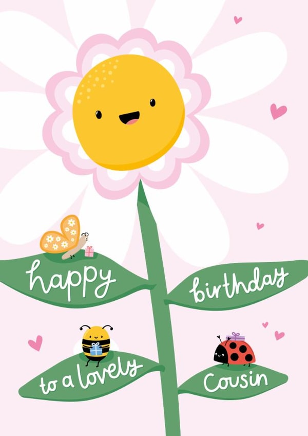 Cute Birthday Card - Lovely Cousin - Smiley Flower created by Macie Dot Doodles