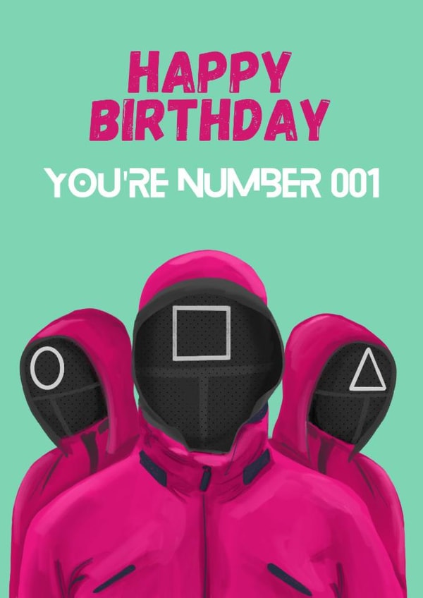 Fun Birthday Card - Number 001 - Squid Game created by Sian Moore Illustration