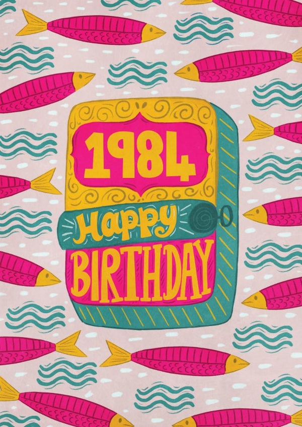 Arty Birthday Card - 1984 - Salmon Tin - Waves created by Harkiran Kalsi