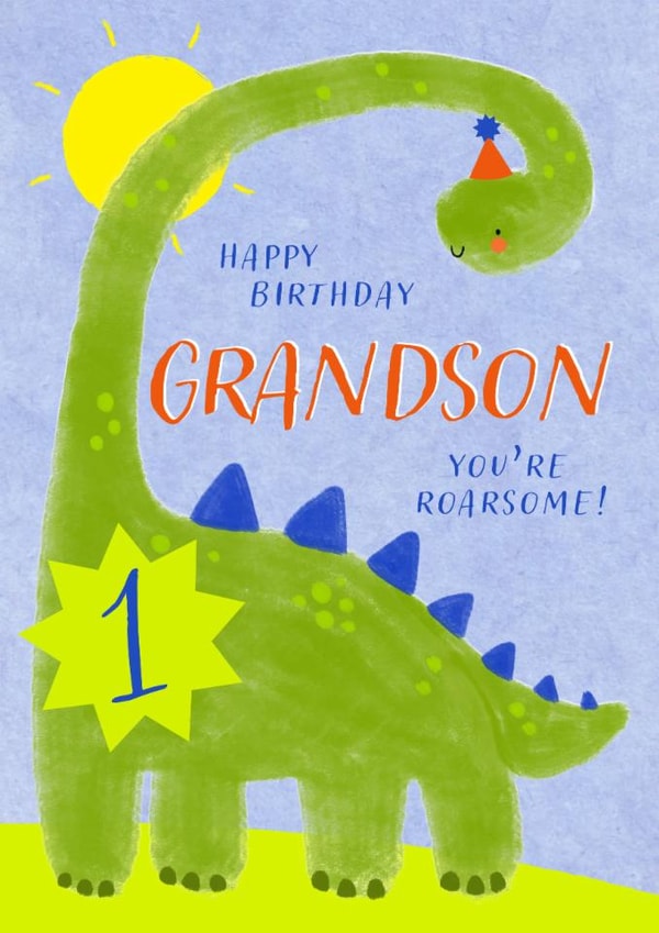 Cute Birthday Card - 1st - Awesome Grandson - Dinosaur created by Juniper and Rose Studio