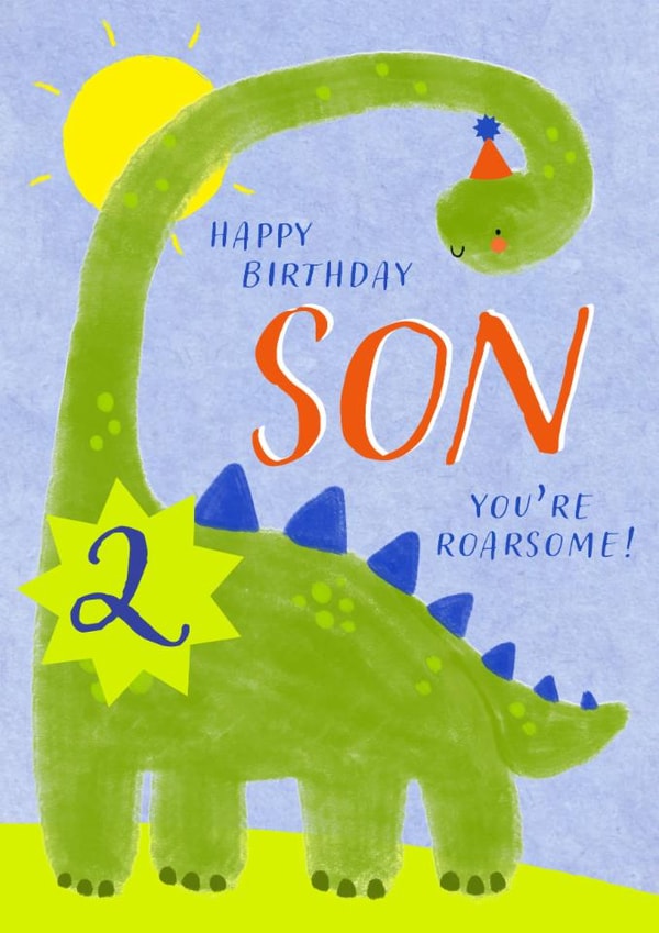 Cute Birthday Card - 2nd - Awesome Son - Dinosaur created by Juniper and Rose Studio