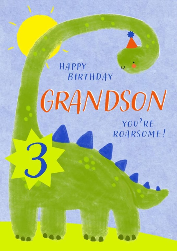 Cute Birthday Card - 3rd - Awesome Grandson - Dinosaur created by Juniper and Rose Studio