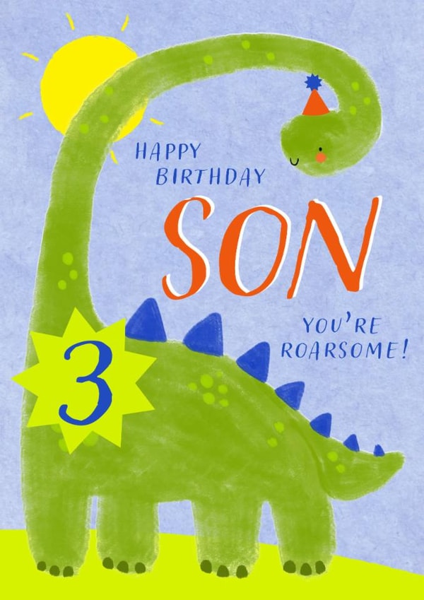 Cute Birthday Card - 3rd - Awesome Son - Dinosaur created by Juniper and Rose Studio