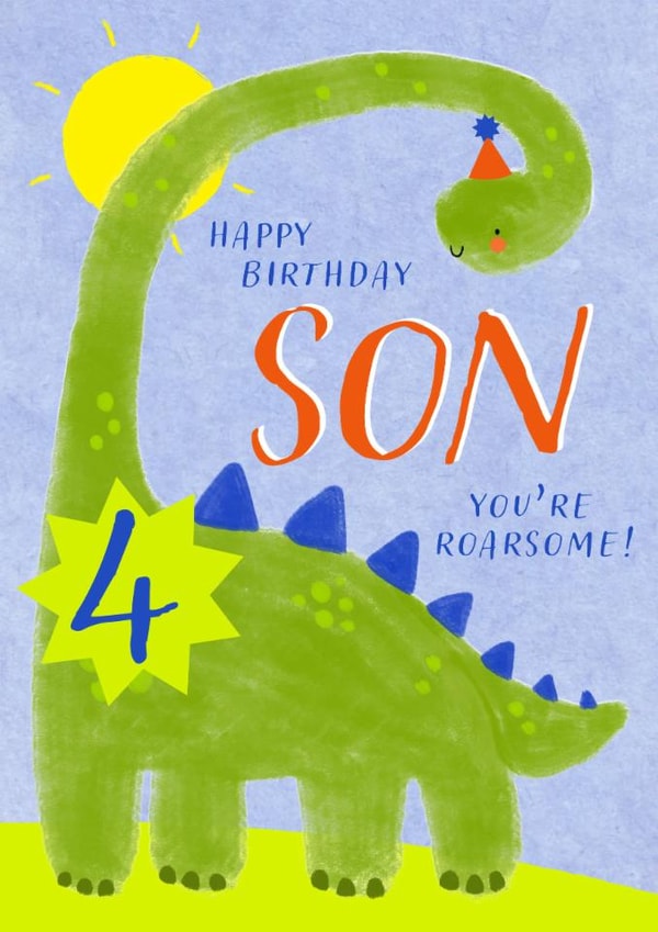 Cute Birthday Card - 4th - Awesome Son - Dinosaur created by Juniper and Rose Studio
