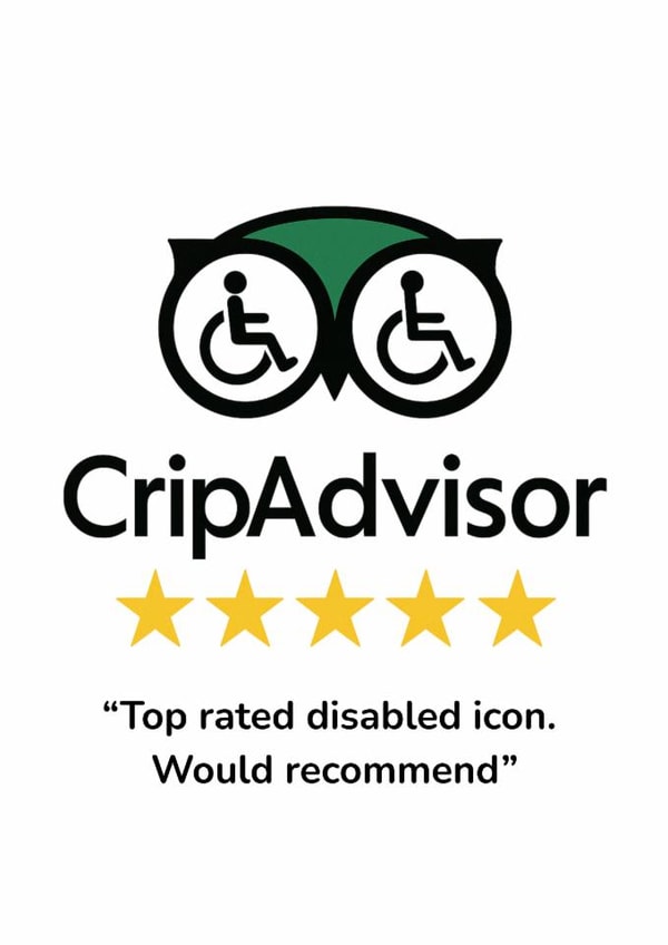 CripAdvisor Funny Disabled Icon 5-Star Review Card for any occasion created by Lost Voice Guy
