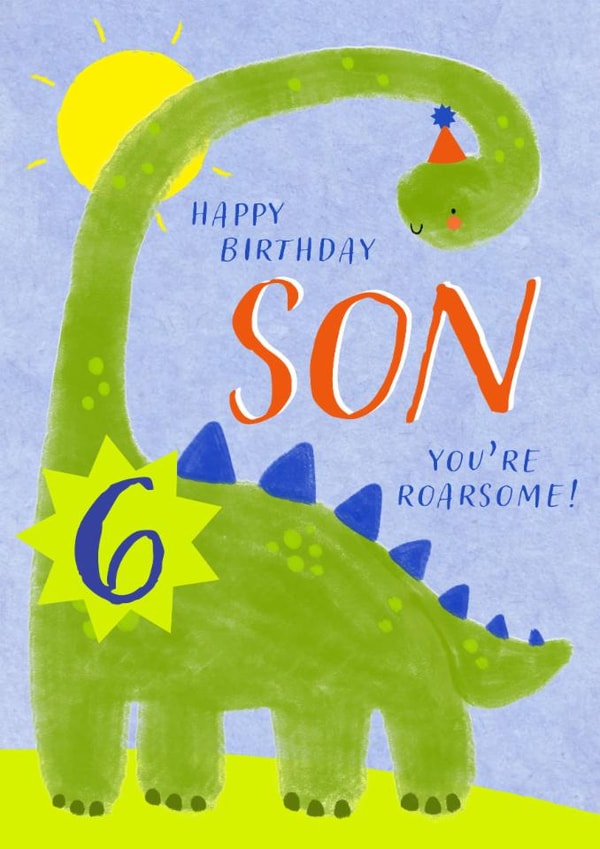 Cute Birthday Card - 6th - Awesome Son - Dinosaur created by Juniper and Rose Studio