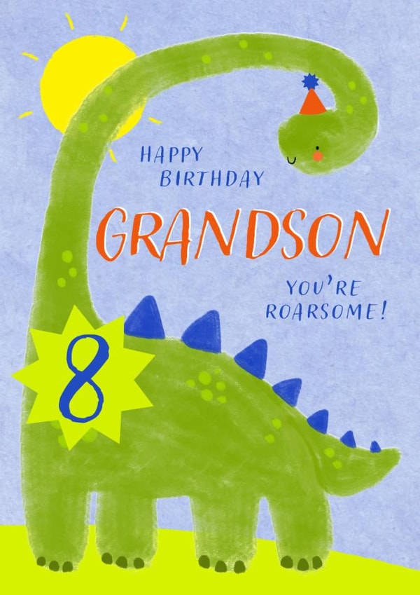 Cute Birthday Card - 8th - Awesome Grandson - Dinosaur created by Juniper and Rose Studio