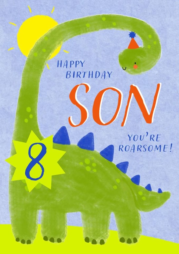 Cute Birthday Card - 8th - Awesome Son - Dinosaur created by Juniper and Rose Studio