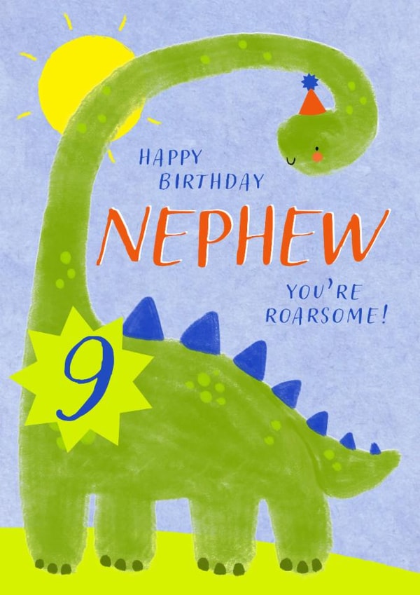 Cute Birthday Card - 9th - Awesome Nephew - Dinosaur created by Juniper and Rose Studio
