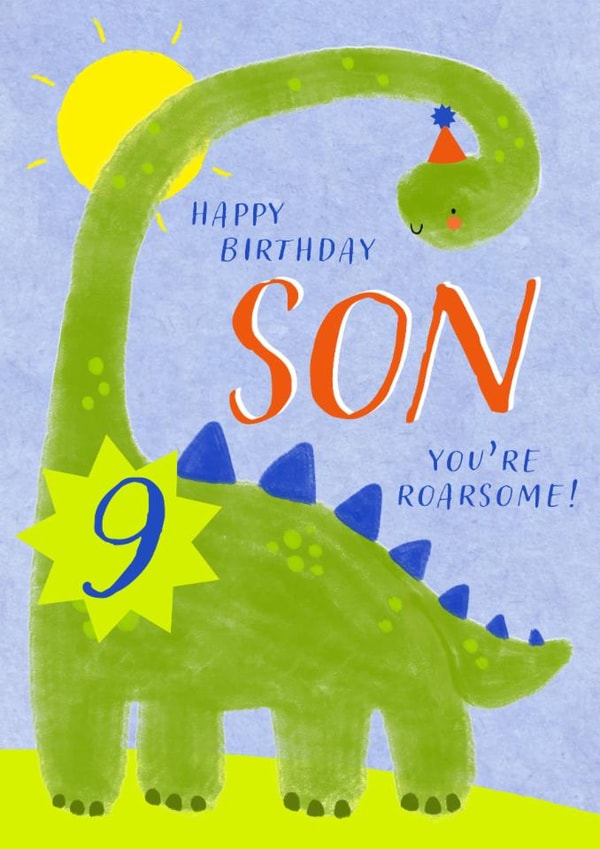 Cute Birthday Card - 9th - Awesome Son - Dinosaur created by Juniper and Rose Studio