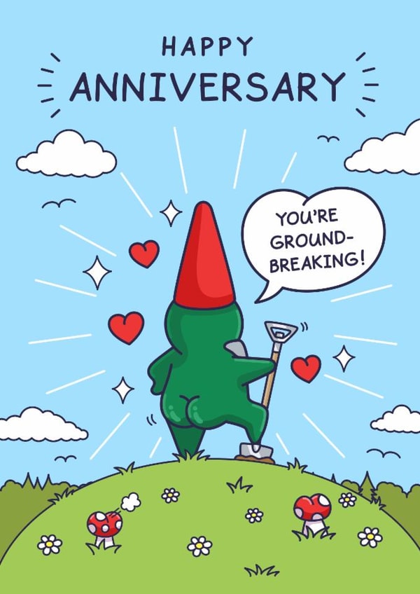 Perky Bum - Funny Anniversary Card For Him - Groundbreaking Gnome created by Cheeky Legends