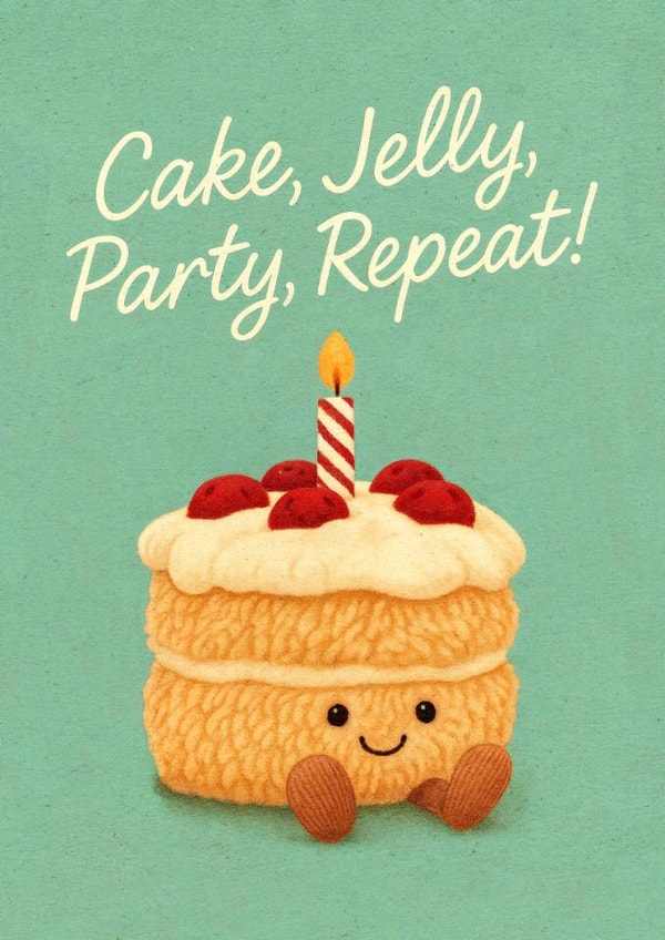 Cute Birthday Card - Jellycat - Cake, Jelly, Party, Repeat! created by Mrs Best Paper Co.