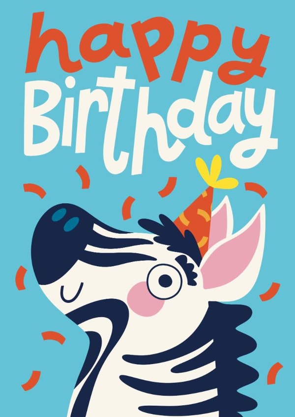 Cute Birthday Card - Party Zebra created by Christine Cuddihy Illustration