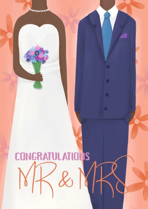 Classic Wedding Card - Mr & Mrs - Flowers created by Sian Moore Illustration