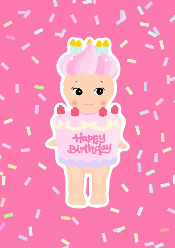 Cute Birthday Card - Sonny Angel - Happy Birthday Cake - Pink created by Pink Peach Cards