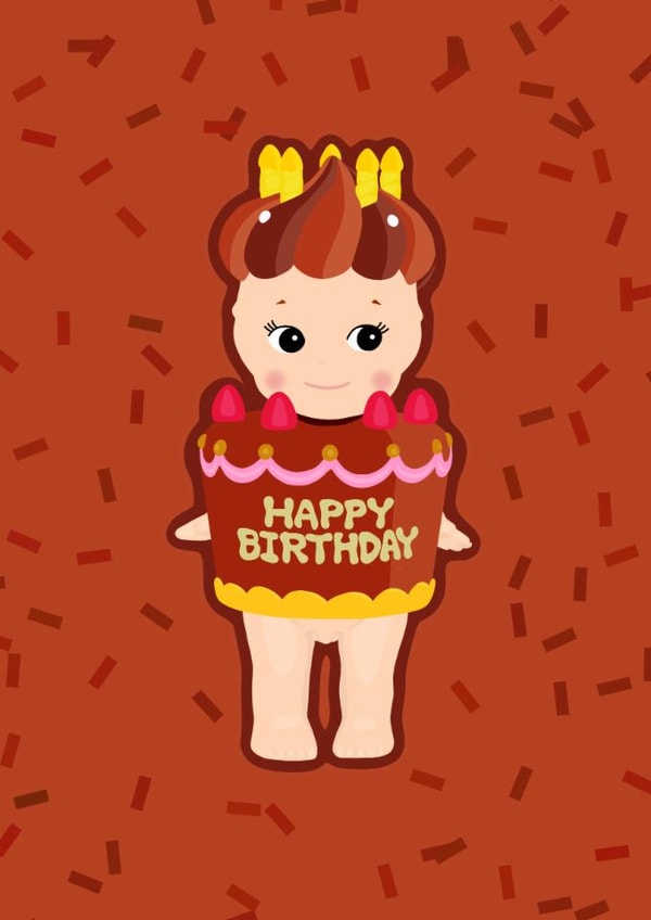 Cute Birthday Card - Sonny Angel - Happy Birthday Cake - Chocolate created by Pink Peach Cards