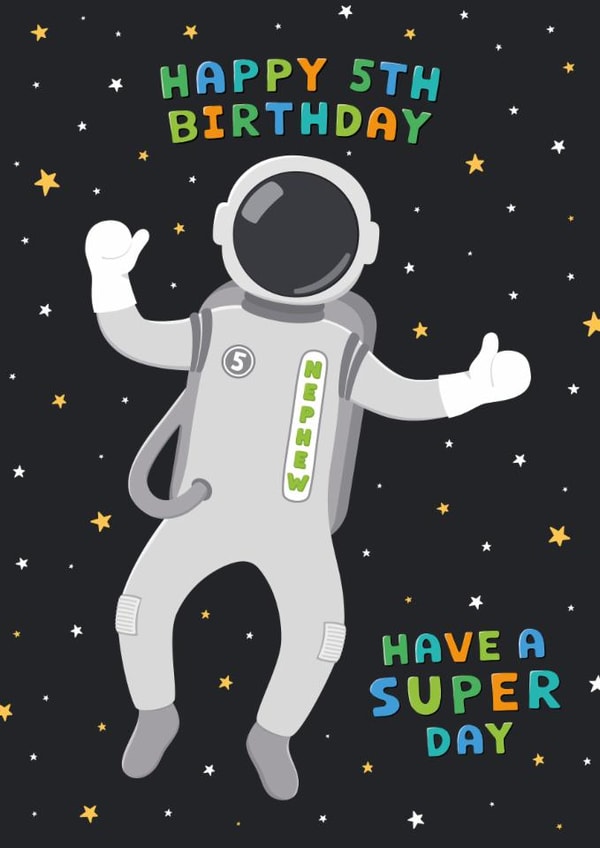 Classic Birthday Card - Nephew - 5th - Astronaut - Space created by Macie Dot Doodles