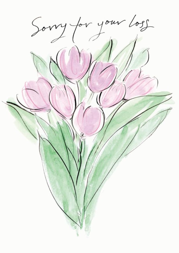 Pretty Sympathy Card - Pink Tulips - Calligraphy created by Gabrielle Solly Illustration