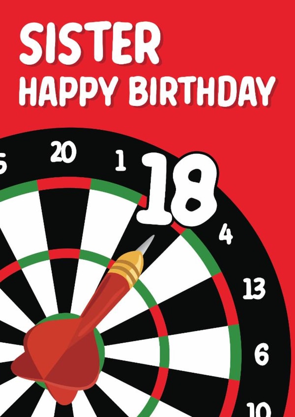 Fun 18th Birthday Card - For Sister - Darts created by Quinton cards