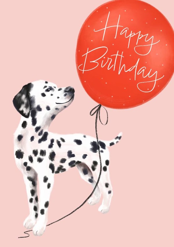 Cute Birthday Card - Dog - Dalmatian - Balloon created by Debbie Daley Illustrations