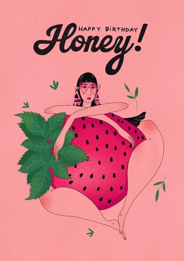 Arty Birthday Card - Honey - Strawberry Girl created by Kasia Cards