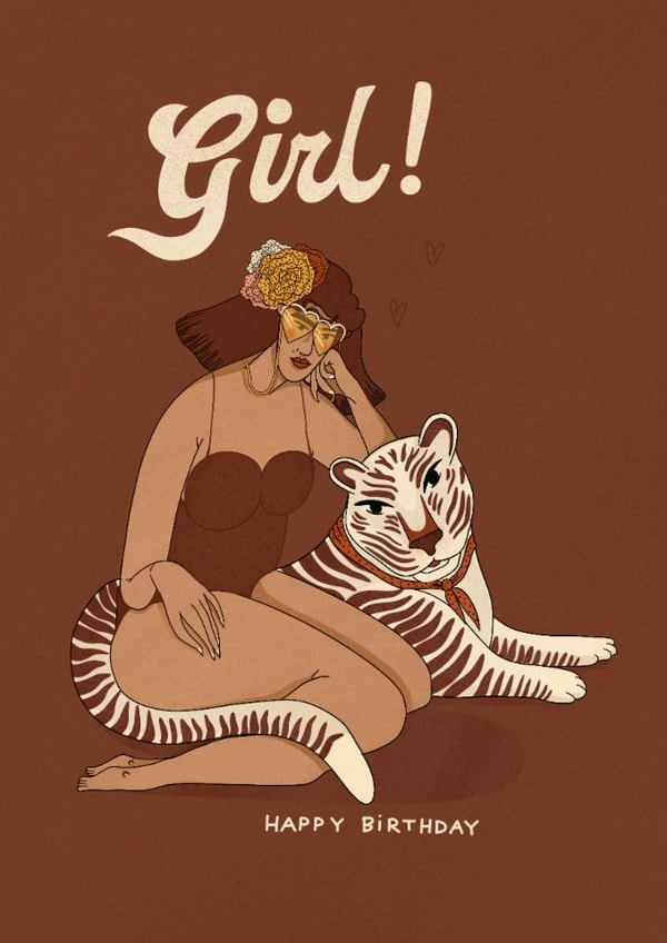 Arty Birthday Card - Tiger - Girl! created by Kasia Cards