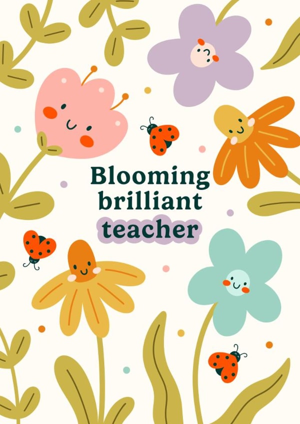 Cute Thank You Card - Best Teacher - Smiley Flowers created by Abbie Imagine