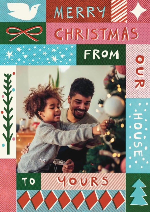 Arty Christmas Card - Our House To Yours - Collaged Typography | thortful