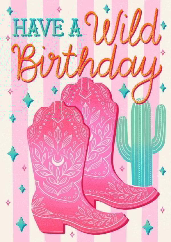 Arty Birthday Card - Cowgirl Boots created by Alice Griffiths Illustration
