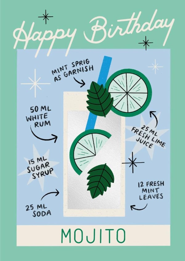 Classic Birthday Card - Mojito - Cocktail Recipe created by Ricicle Cards