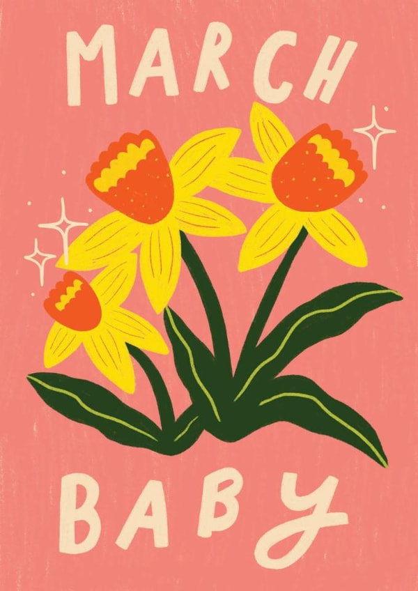 Pretty New Baby Card - March Baby - Daffodils created by Kerrie McNeill