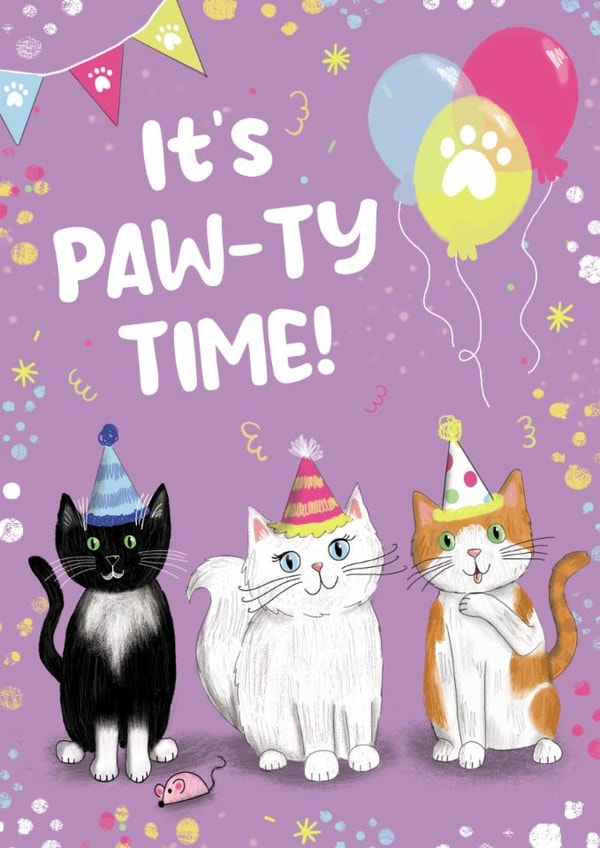 Cute Birthday Card - Cats - Pawty Time created by HollyBushArt