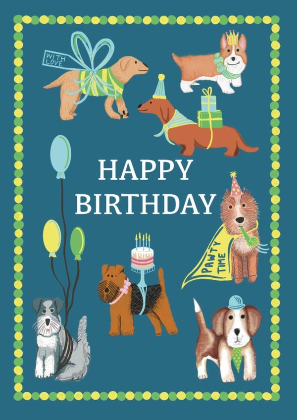Cute Birthday Card - Dog Lover - Pawty Time - Dogs created by Holly Hudson-Smith