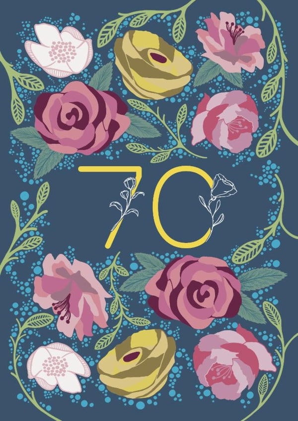 Pretty 70th Birthday/Anniversary Card - Flowers - Floral created by Holly Hudson-Smith
