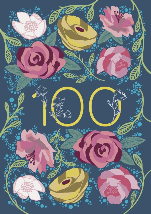 Pretty 100th Birthday/Anniversary Card - Flowers - Floral created by Holly Hudson-Smith
