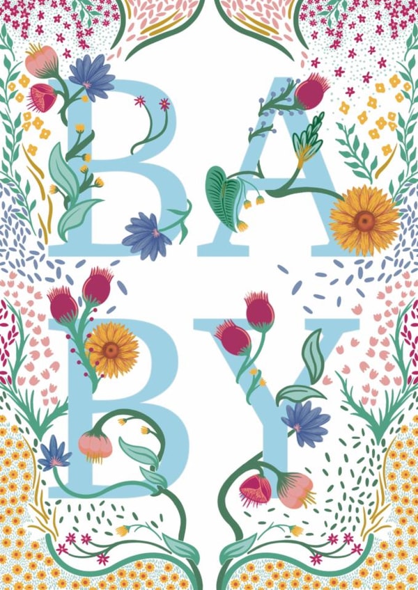 Classic New Baby Card - For Baby Boy - Flowers created by Holly Hudson-Smith