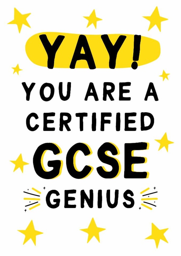 Fun Exams Card - Certified GCSE Genius - Stars created by Gem Draws Stuff