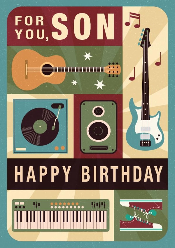 Classic Birthday Card - For Son - Music created by Dalia Clark Design