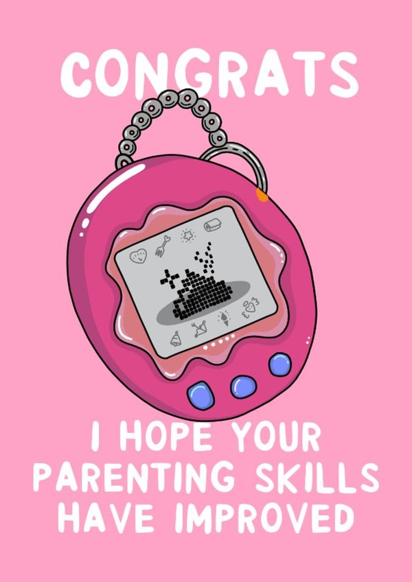 Funny New Bay Card - Tamagotchi created by Ginger Peach Design