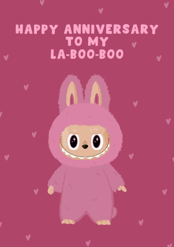 Cute Anniversary Card - Labubu - My Boo created by Pink Peach Cards