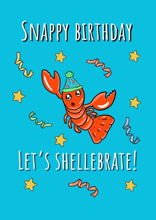 Cute Funny Birthday Card – Lobster pun – Let’s Shellebrate! created by Calina Ho